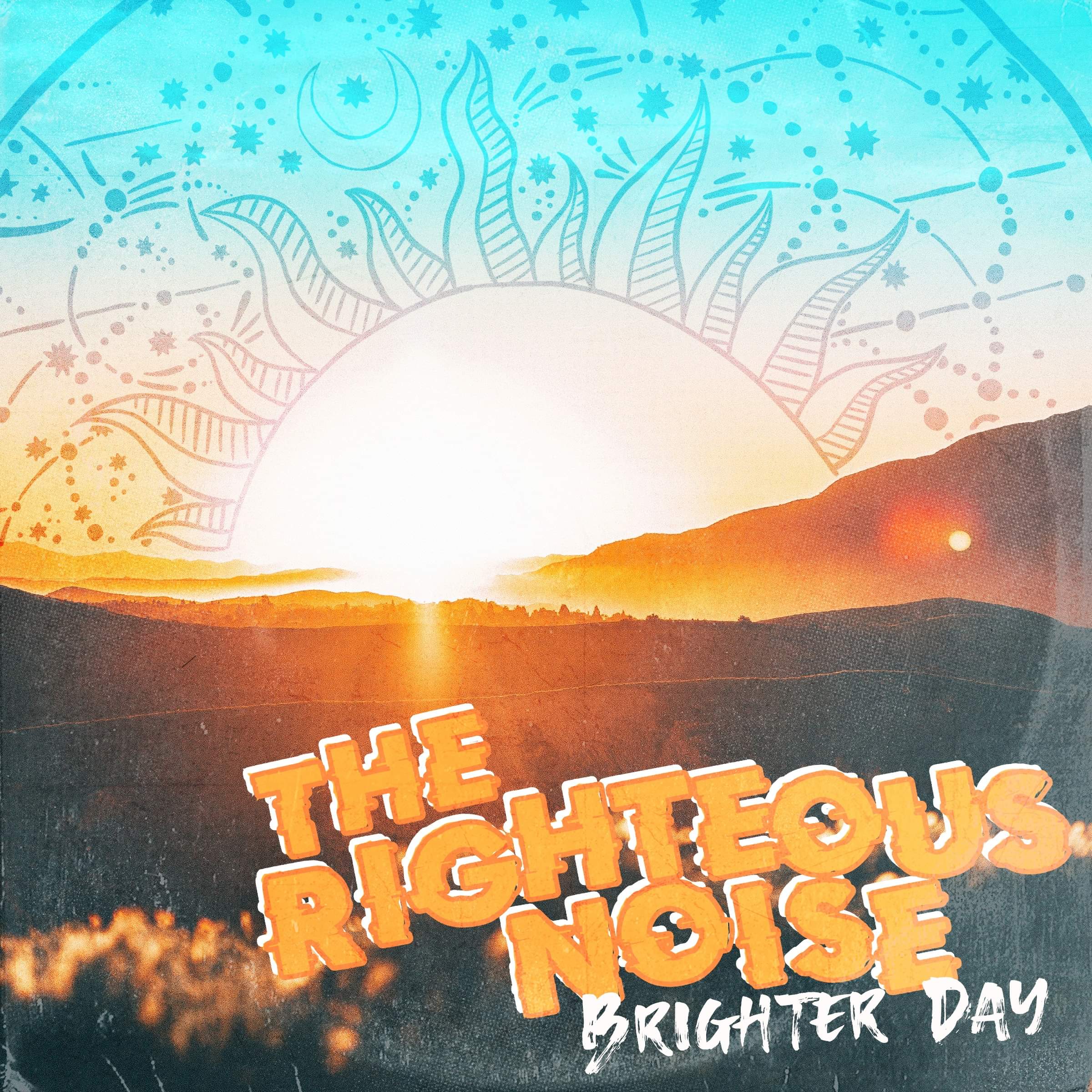 Brighter Day single cover: a sunrise over mountains with festival crowd silhouettes