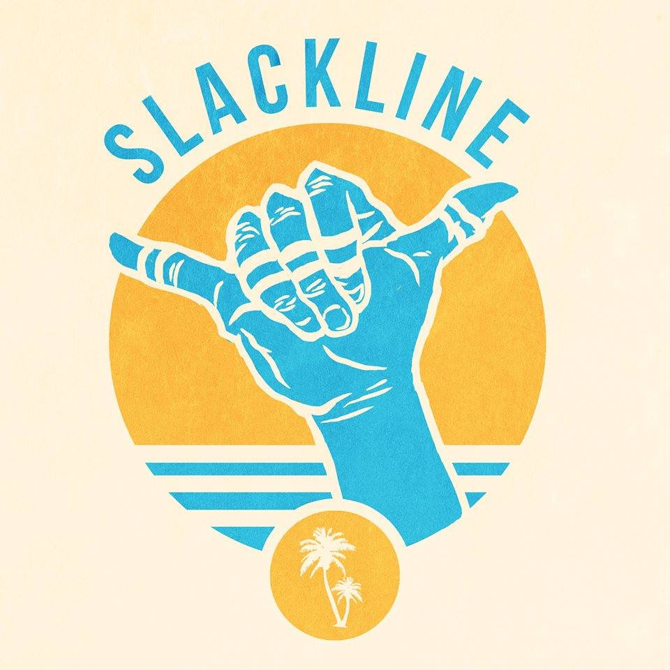 Slackline logo: a blue shaka hand over an orange sun